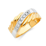 Unisex Two-Toned Close Double CZ Line Wedding Band + Engagement Ring