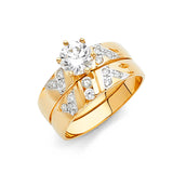 Unisex Two-Toned Y Shape CZ Wedding Band Trio Set + Engagement Ring